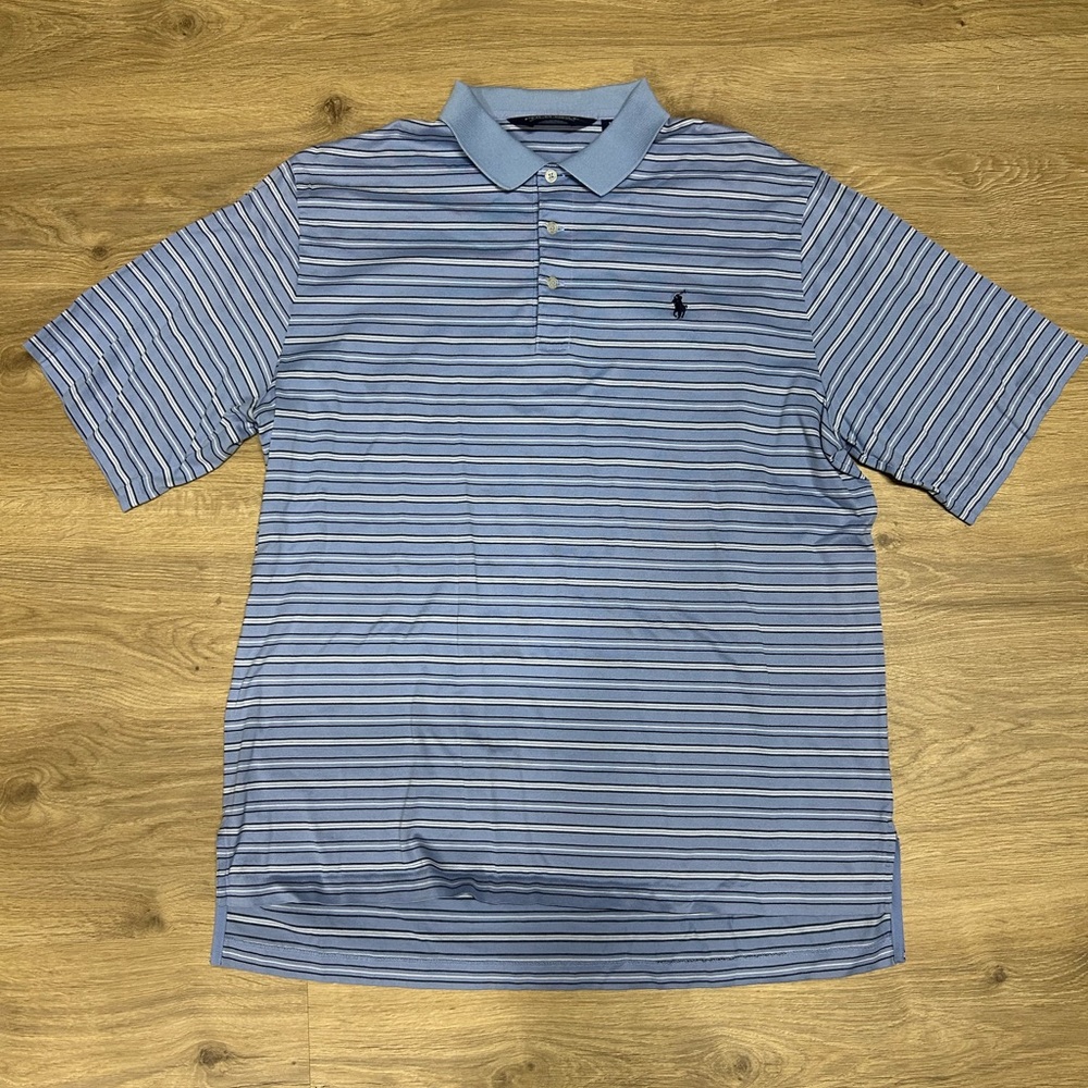 Ralph Lauren Men's Blue and White Striped Polo Shirt